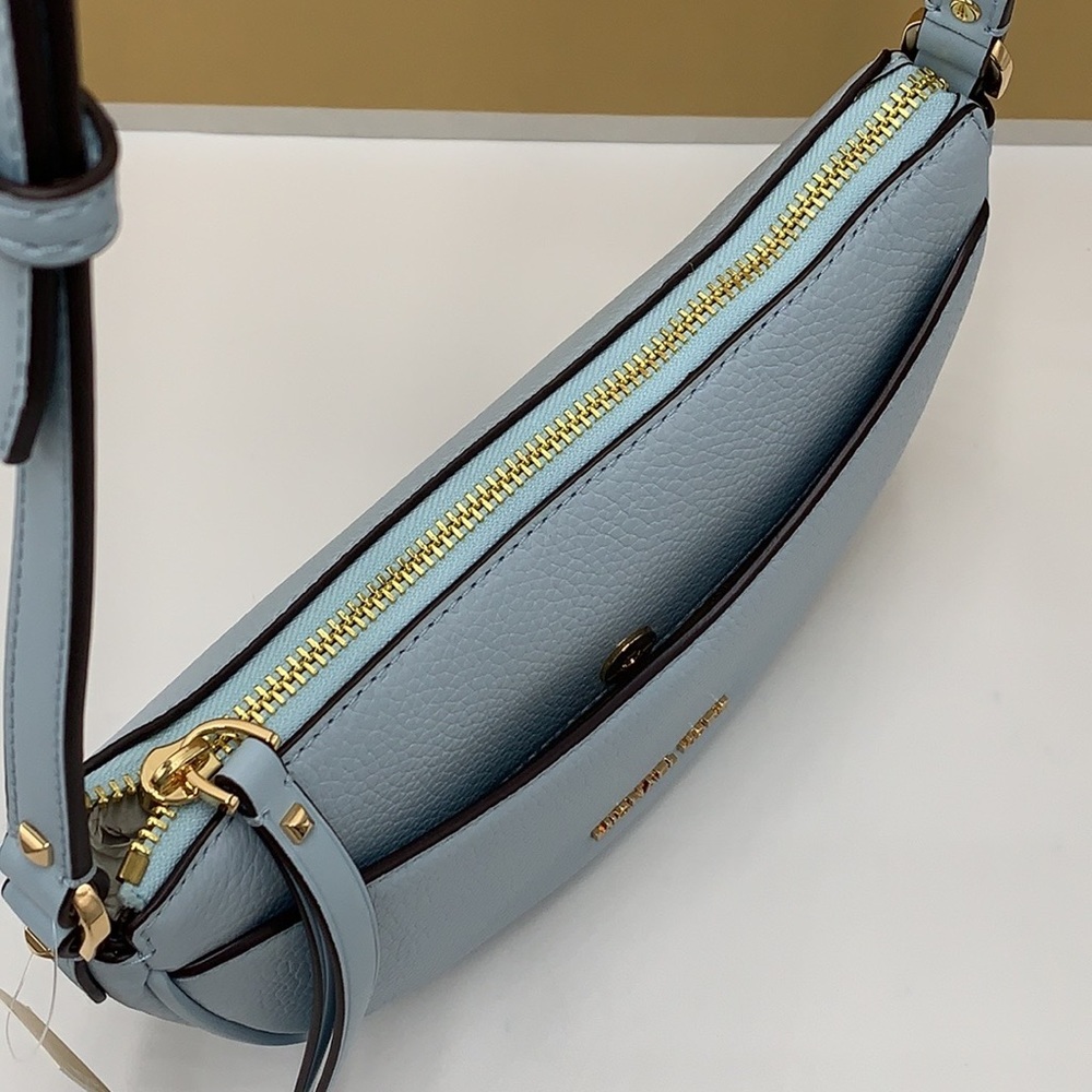 MICHAEL KORS Dover Small Half Moon Leather Crossbody Bag Vista Blue color - Picture 8 of 16